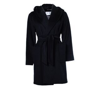 Max Mara Rialto hooded wrap coat in blue